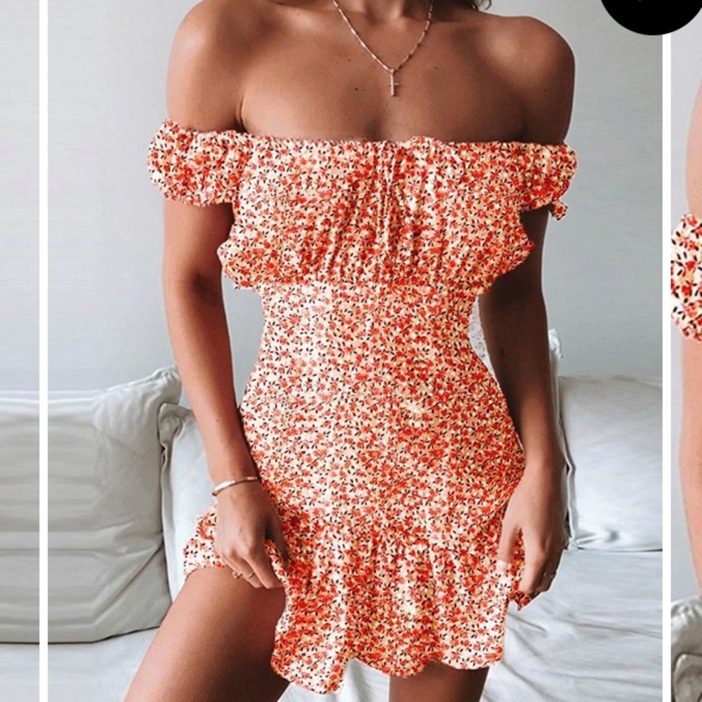 Orange floral off the shoulders dress